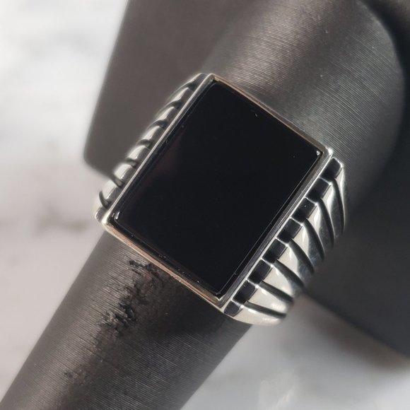 Mens Sterling Silver Modernist Onyx Ring 10.2g E6431